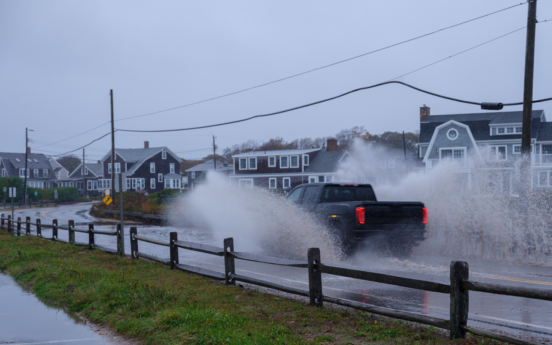 Charging Through Flood Waters on Beach Road